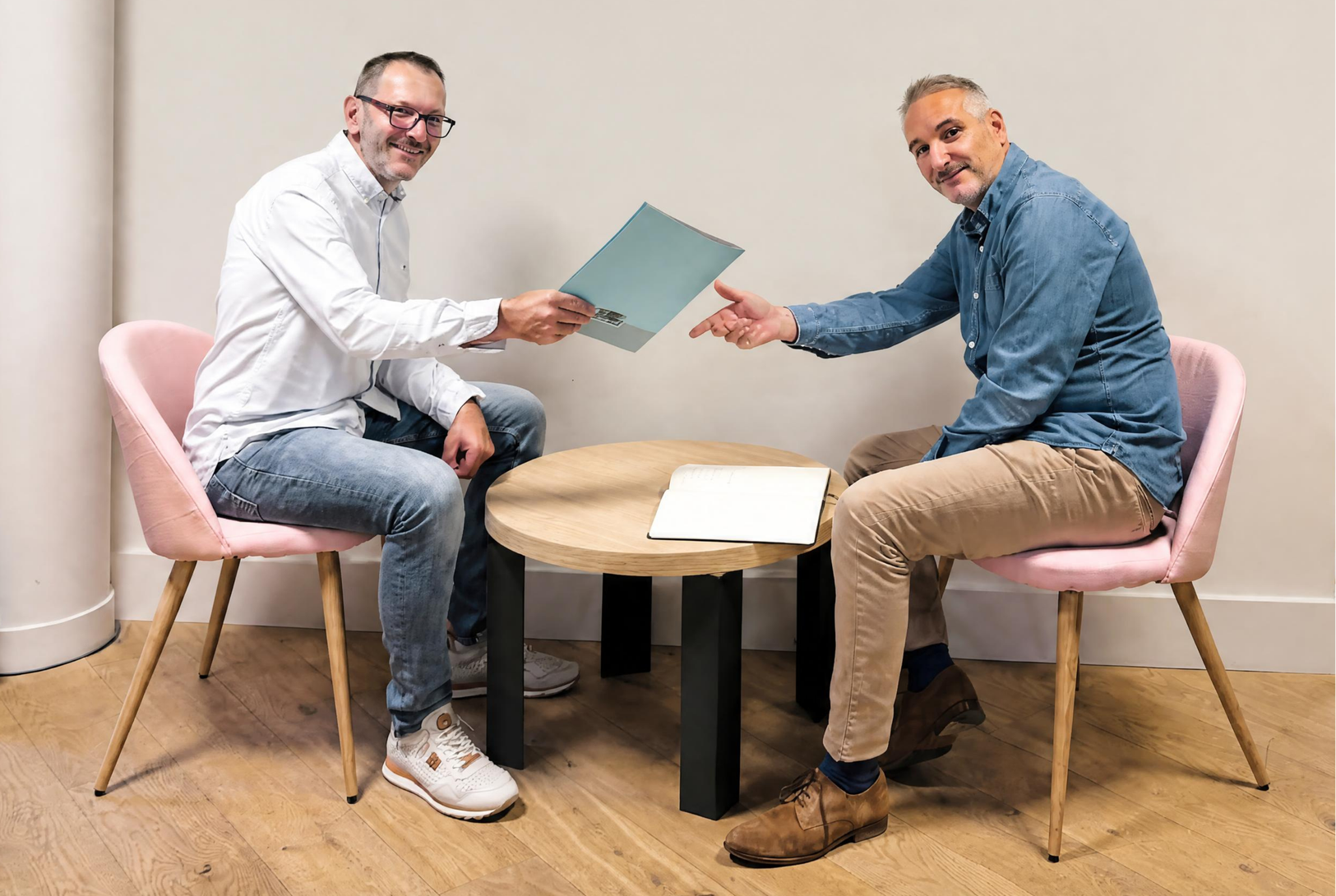 Régis Feuvrier et Nicolas Vieille lors de la transmission de la présidence de Cap Expertis